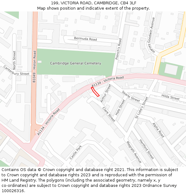 199, VICTORIA ROAD, CAMBRIDGE, CB4 3LF: Location map and indicative extent of plot