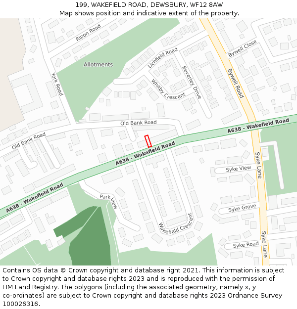 199, WAKEFIELD ROAD, DEWSBURY, WF12 8AW: Location map and indicative extent of plot