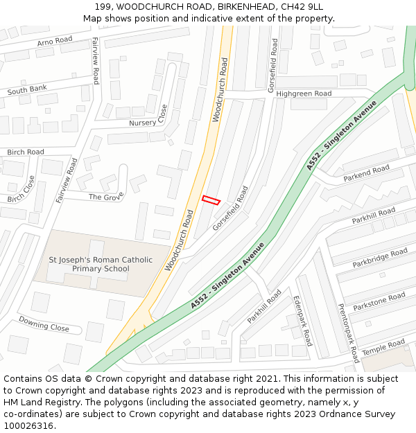 199, WOODCHURCH ROAD, BIRKENHEAD, CH42 9LL: Location map and indicative extent of plot