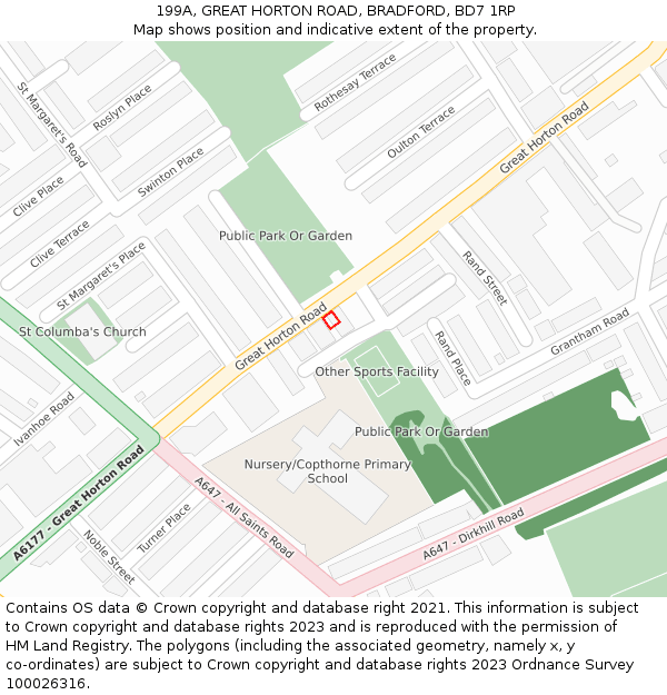 199A, GREAT HORTON ROAD, BRADFORD, BD7 1RP: Location map and indicative extent of plot