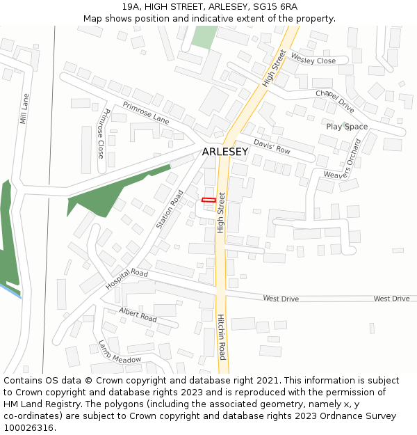 19A, HIGH STREET, ARLESEY, SG15 6RA: Location map and indicative extent of plot