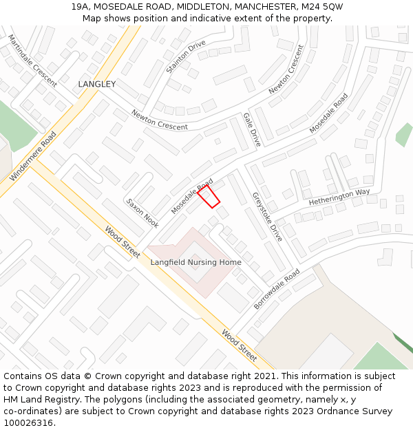 19A, MOSEDALE ROAD, MIDDLETON, MANCHESTER, M24 5QW: Location map and indicative extent of plot