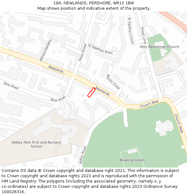 19A, NEWLANDS, PERSHORE, WR10 1BW: Location map and indicative extent of plot