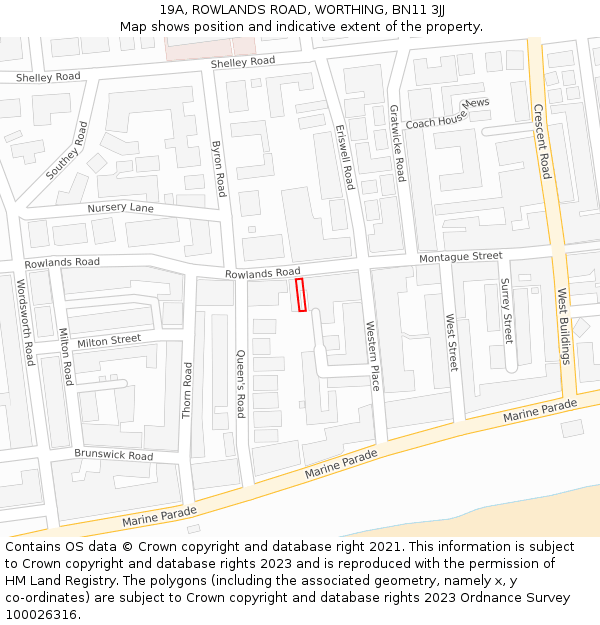 19A, ROWLANDS ROAD, WORTHING, BN11 3JJ: Location map and indicative extent of plot