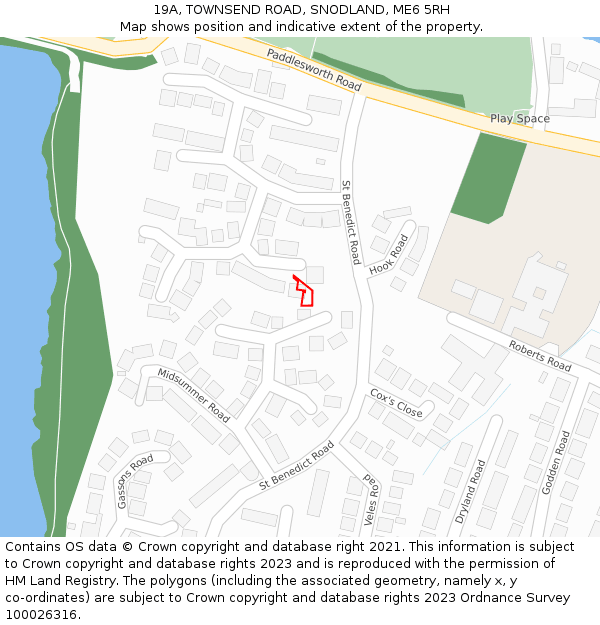 19A, TOWNSEND ROAD, SNODLAND, ME6 5RH: Location map and indicative extent of plot