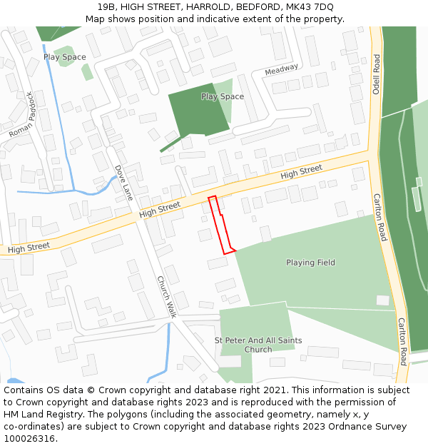 19B, HIGH STREET, HARROLD, BEDFORD, MK43 7DQ: Location map and indicative extent of plot