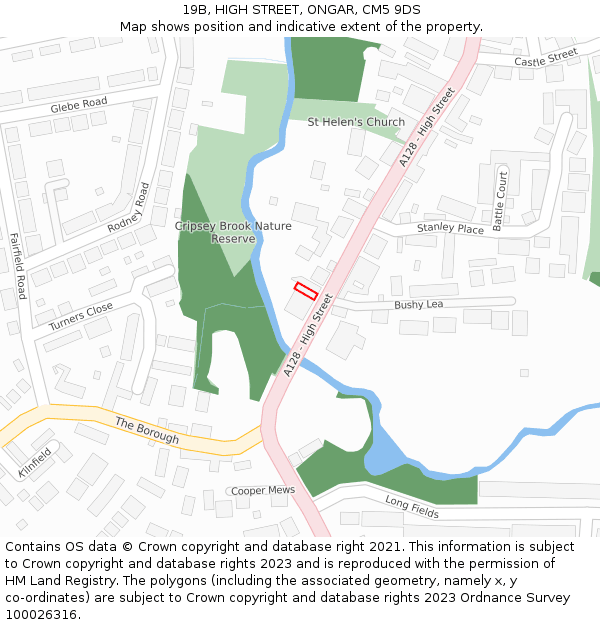 19B, HIGH STREET, ONGAR, CM5 9DS: Location map and indicative extent of plot