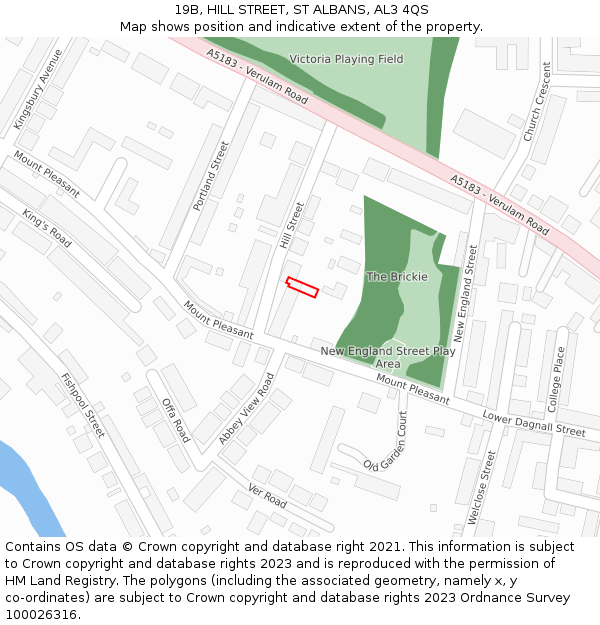 19B, HILL STREET, ST ALBANS, AL3 4QS: Location map and indicative extent of plot