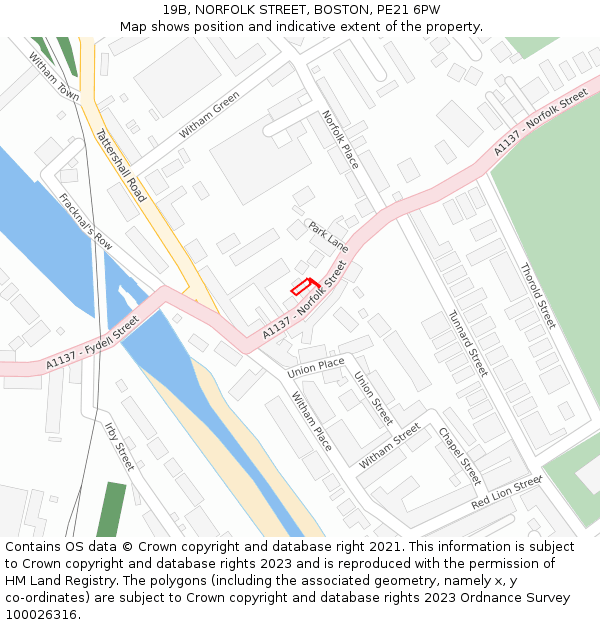 19B, NORFOLK STREET, BOSTON, PE21 6PW: Location map and indicative extent of plot