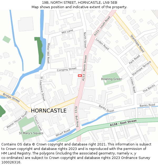 19B, NORTH STREET, HORNCASTLE, LN9 5EB: Location map and indicative extent of plot