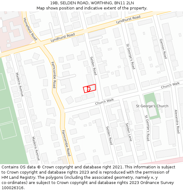 19B, SELDEN ROAD, WORTHING, BN11 2LN: Location map and indicative extent of plot