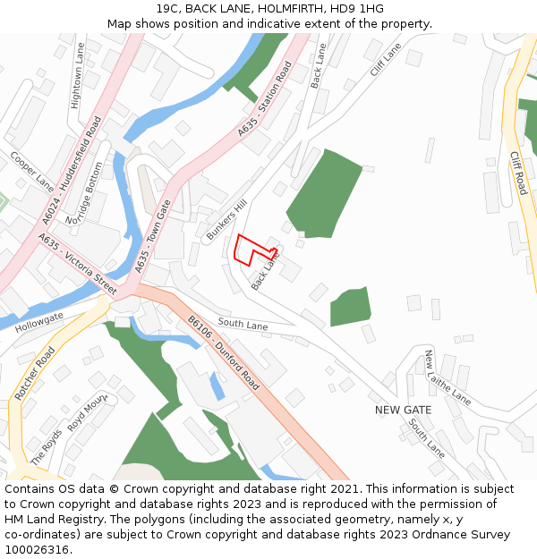 19C, BACK LANE, HOLMFIRTH, HD9 1HG: Location map and indicative extent of plot