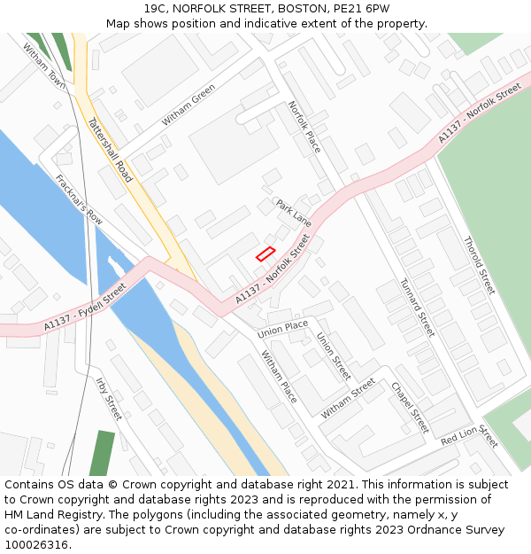 19C, NORFOLK STREET, BOSTON, PE21 6PW: Location map and indicative extent of plot