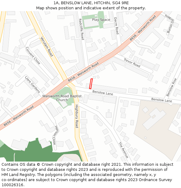 1A, BENSLOW LANE, HITCHIN, SG4 9RE: Location map and indicative extent of plot