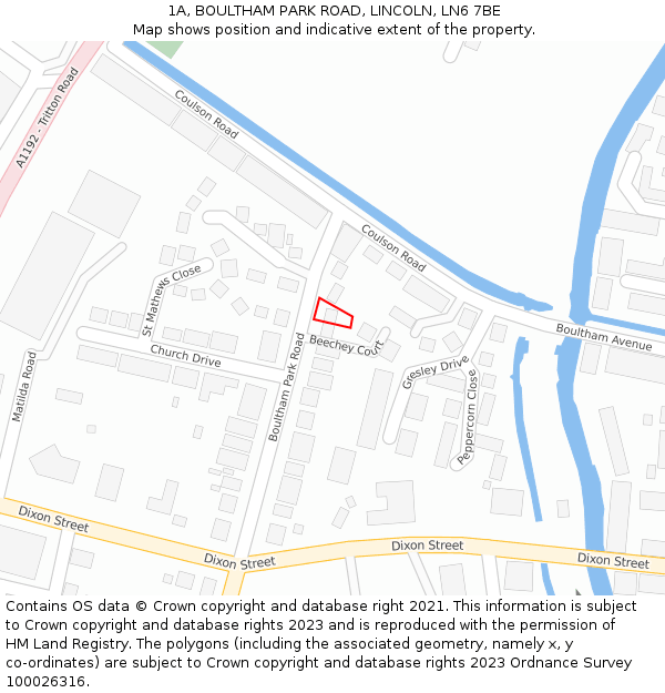 1A, BOULTHAM PARK ROAD, LINCOLN, LN6 7BE: Location map and indicative extent of plot