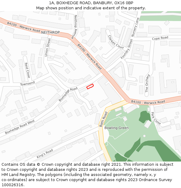 1A, BOXHEDGE ROAD, BANBURY, OX16 0BP: Location map and indicative extent of plot