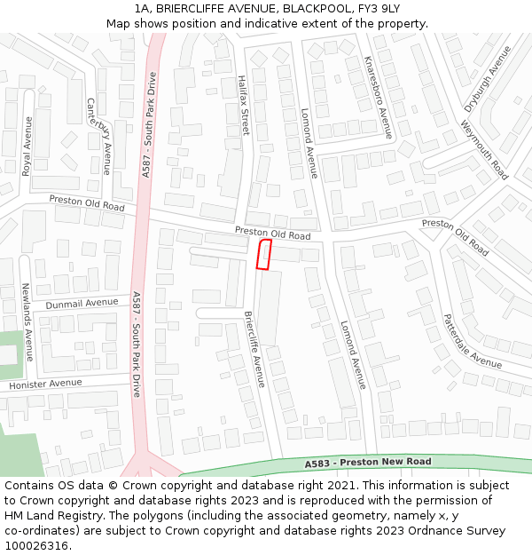 1A, BRIERCLIFFE AVENUE, BLACKPOOL, FY3 9LY: Location map and indicative extent of plot