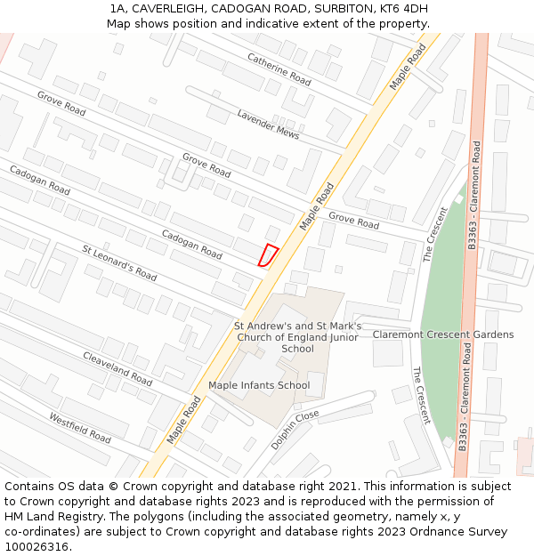 1A, CAVERLEIGH, CADOGAN ROAD, SURBITON, KT6 4DH: Location map and indicative extent of plot