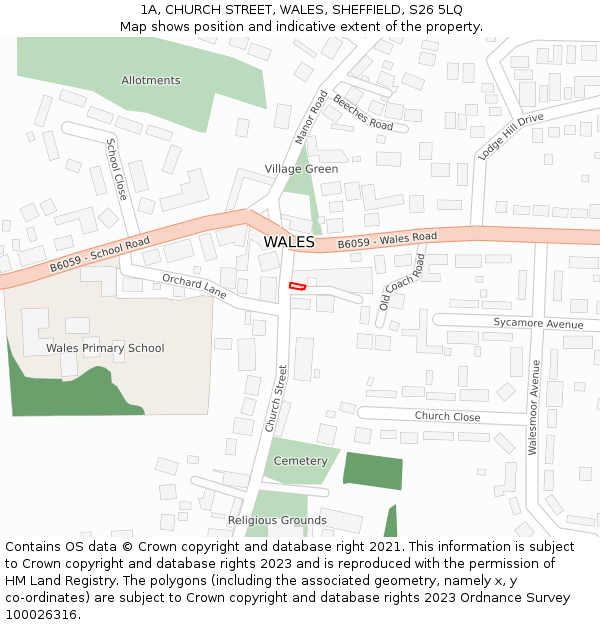 1A, CHURCH STREET, WALES, SHEFFIELD, S26 5LQ: Location map and indicative extent of plot