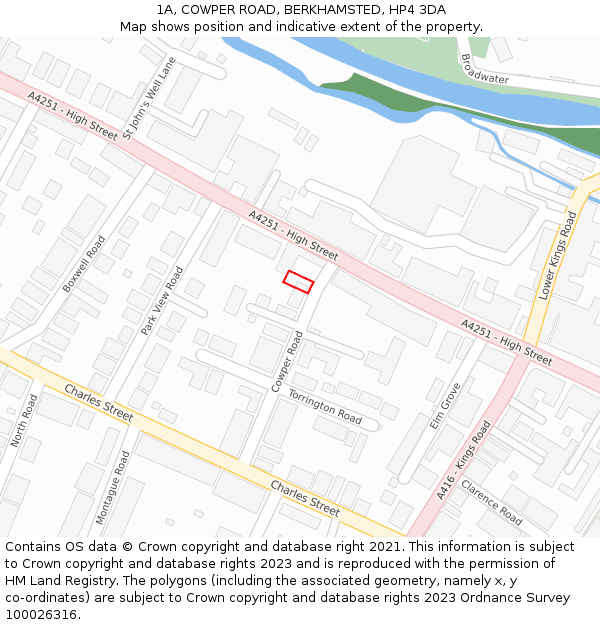 1A, COWPER ROAD, BERKHAMSTED, HP4 3DA: Location map and indicative extent of plot