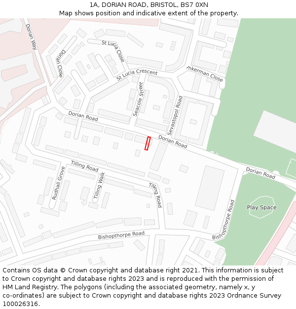 1A, DORIAN ROAD, BRISTOL, BS7 0XN: Location map and indicative extent of plot