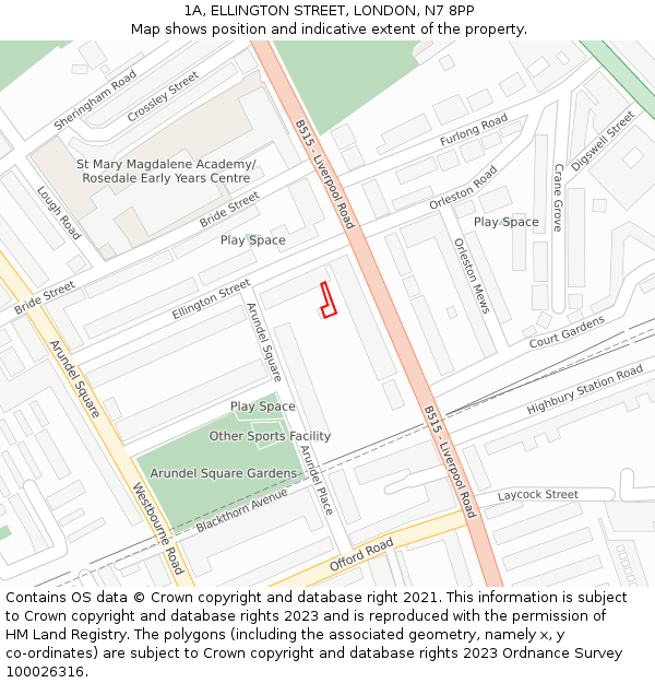1A, ELLINGTON STREET, LONDON, N7 8PP: Location map and indicative extent of plot