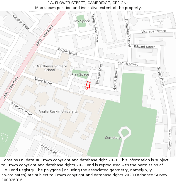 1A, FLOWER STREET, CAMBRIDGE, CB1 2NH: Location map and indicative extent of plot