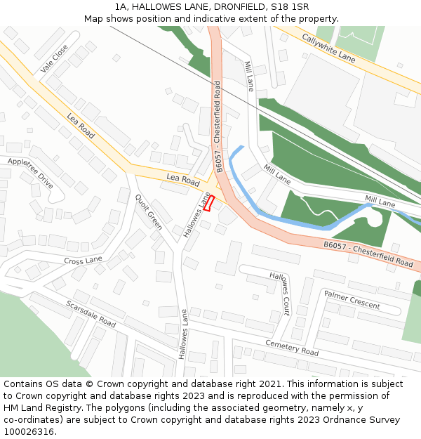 1A, HALLOWES LANE, DRONFIELD, S18 1SR: Location map and indicative extent of plot
