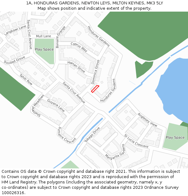 1A, HONDURAS GARDENS, NEWTON LEYS, MILTON KEYNES, MK3 5LY: Location map and indicative extent of plot