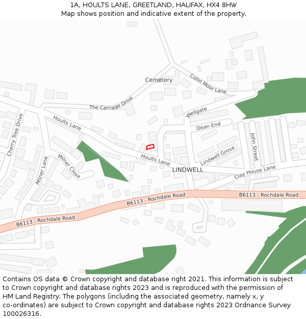 1A, HOULTS LANE, GREETLAND, HALIFAX, HX4 8HW: Location map and indicative extent of plot