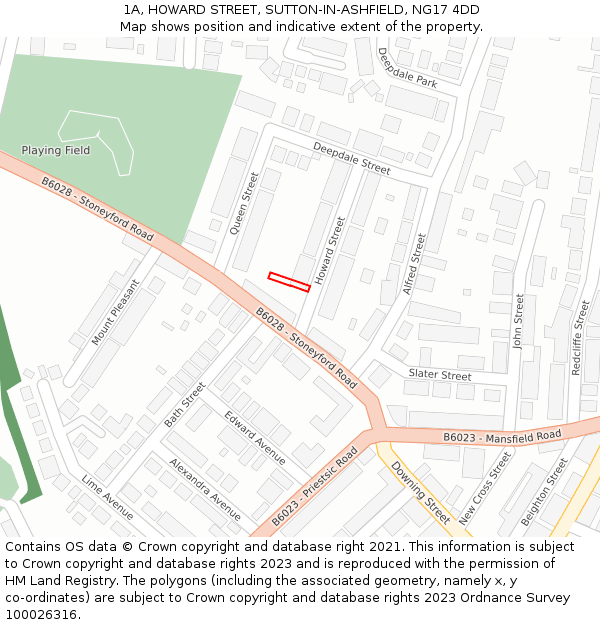 1A, HOWARD STREET, SUTTON-IN-ASHFIELD, NG17 4DD: Location map and indicative extent of plot