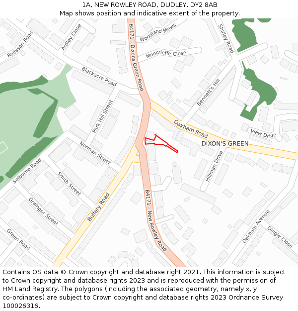 1A, NEW ROWLEY ROAD, DUDLEY, DY2 8AB: Location map and indicative extent of plot