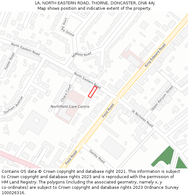 1A, NORTH EASTERN ROAD, THORNE, DONCASTER, DN8 4AJ: Location map and indicative extent of plot