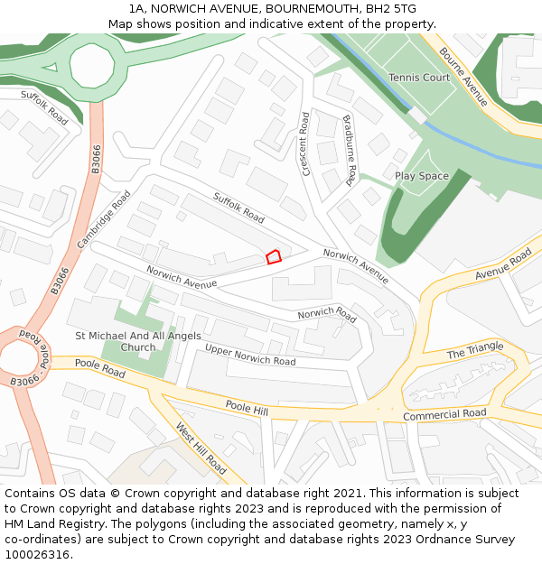 1A, NORWICH AVENUE, BOURNEMOUTH, BH2 5TG: Location map and indicative extent of plot