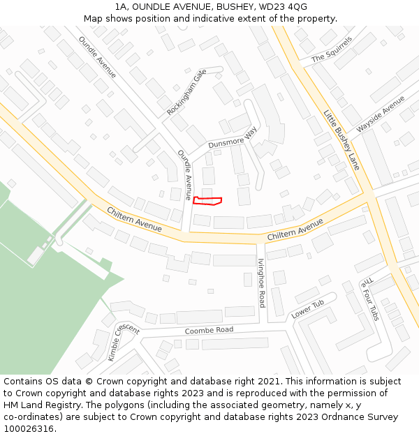 1A, OUNDLE AVENUE, BUSHEY, WD23 4QG: Location map and indicative extent of plot