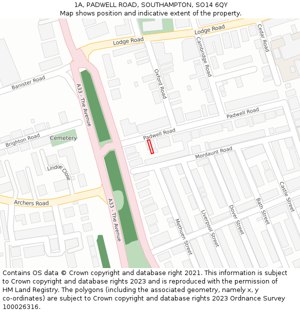 1A, PADWELL ROAD, SOUTHAMPTON, SO14 6QY: Location map and indicative extent of plot