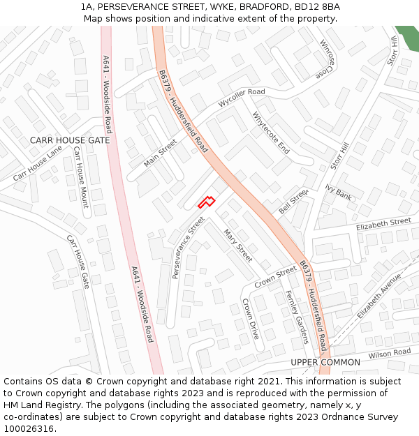 1A, PERSEVERANCE STREET, WYKE, BRADFORD, BD12 8BA: Location map and indicative extent of plot