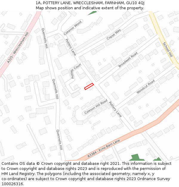 1A, POTTERY LANE, WRECCLESHAM, FARNHAM, GU10 4QJ: Location map and indicative extent of plot