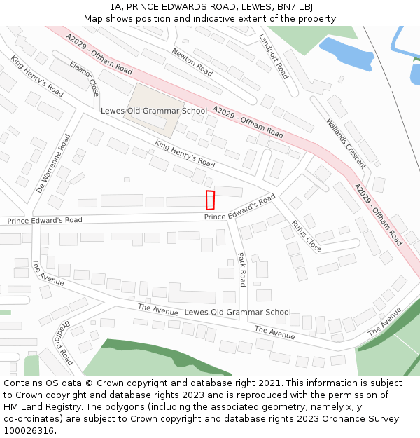 1A, PRINCE EDWARDS ROAD, LEWES, BN7 1BJ: Location map and indicative extent of plot