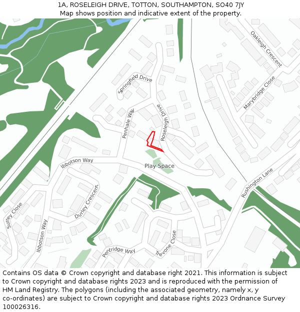 1A, ROSELEIGH DRIVE, TOTTON, SOUTHAMPTON, SO40 7JY: Location map and indicative extent of plot