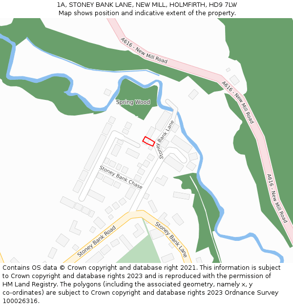 1A, STONEY BANK LANE, NEW MILL, HOLMFIRTH, HD9 7LW: Location map and indicative extent of plot