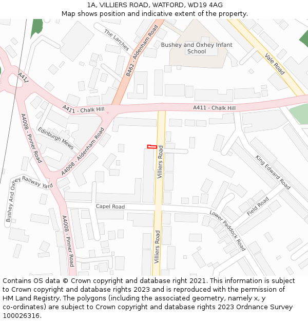 1A, VILLIERS ROAD, WATFORD, WD19 4AG: Location map and indicative extent of plot