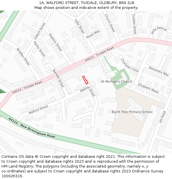 1A, WALFORD STREET, TIVIDALE, OLDBURY, B69 2LB: Location map and indicative extent of plot