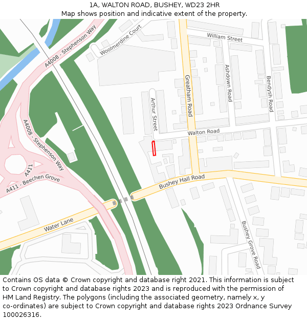 1A, WALTON ROAD, BUSHEY, WD23 2HR: Location map and indicative extent of plot