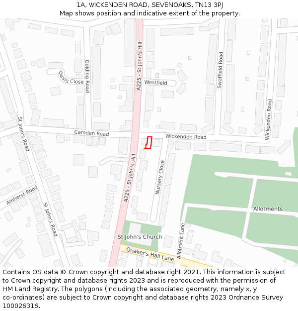 1A, WICKENDEN ROAD, SEVENOAKS, TN13 3PJ: Location map and indicative extent of plot