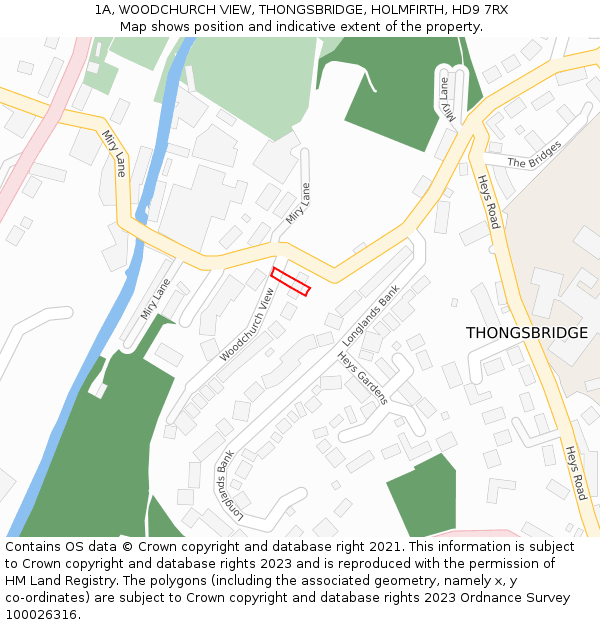 1A, WOODCHURCH VIEW, THONGSBRIDGE, HOLMFIRTH, HD9 7RX: Location map and indicative extent of plot