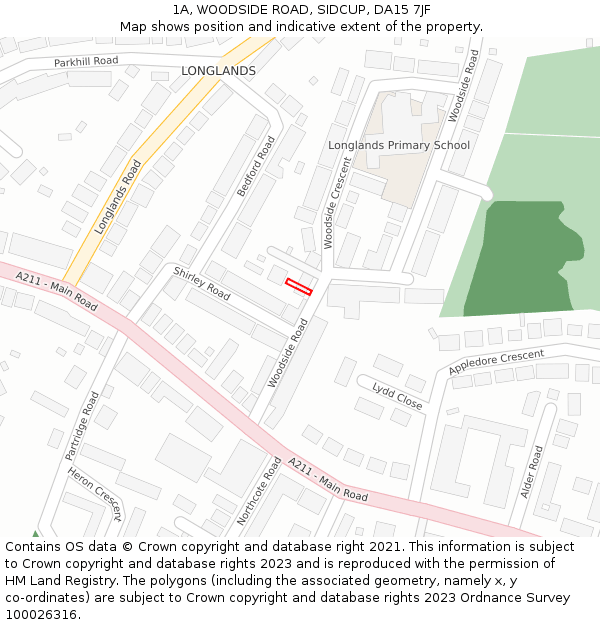 1A, WOODSIDE ROAD, SIDCUP, DA15 7JF: Location map and indicative extent of plot