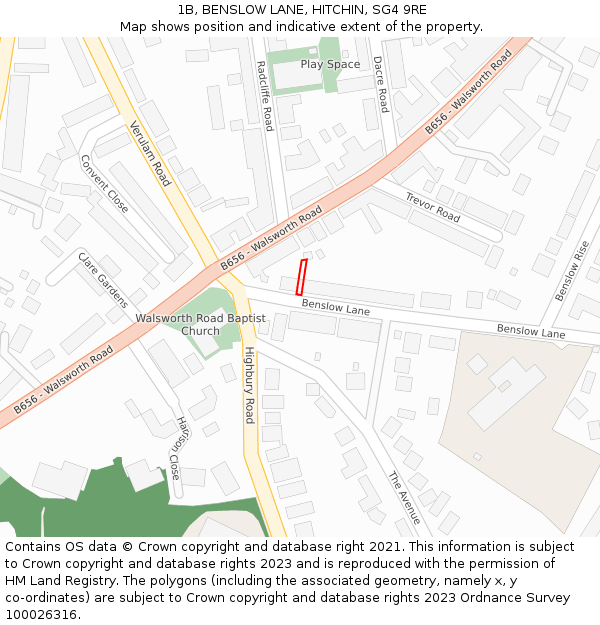 1B, BENSLOW LANE, HITCHIN, SG4 9RE: Location map and indicative extent of plot