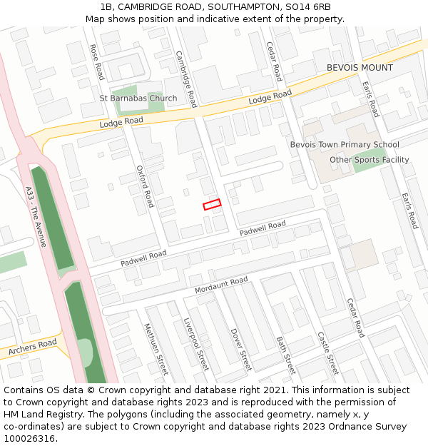 1B, CAMBRIDGE ROAD, SOUTHAMPTON, SO14 6RB: Location map and indicative extent of plot