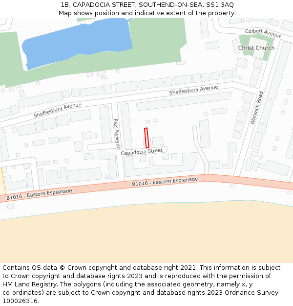1B, CAPADOCIA STREET, SOUTHEND-ON-SEA, SS1 3AQ: Location map and indicative extent of plot